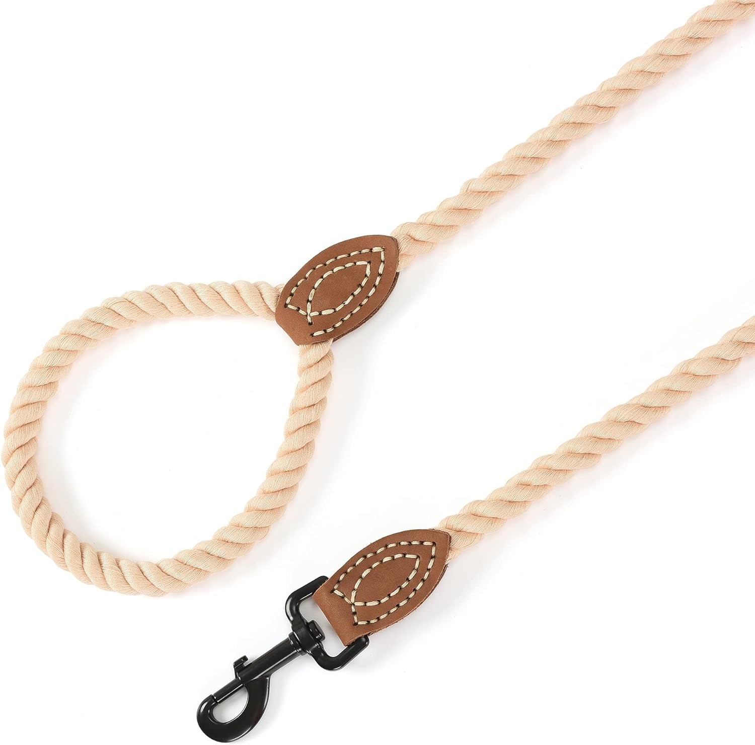 Dog Leash, Braided Cotton Rope Leash with Leather Tip