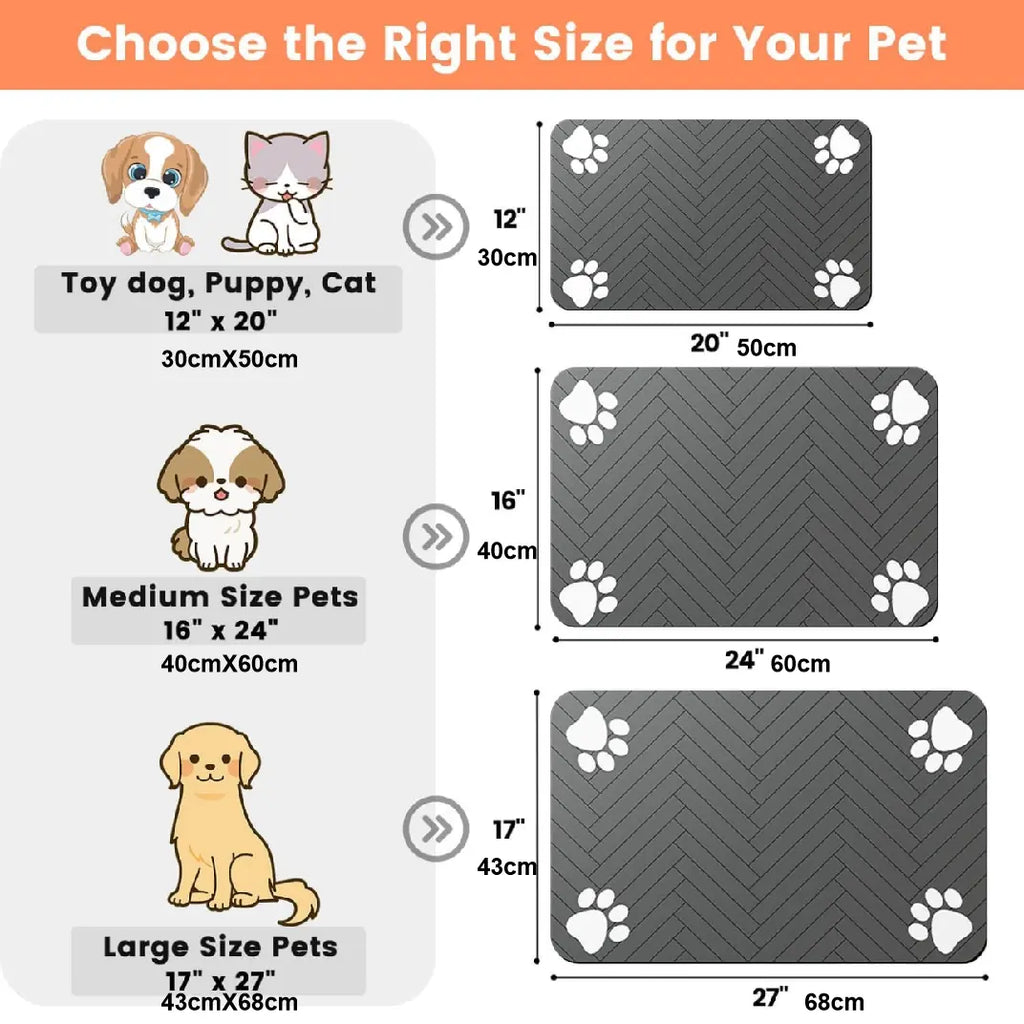 Quick Drying Absorbent Pet Feeding Mat, Non-Slip Rubber