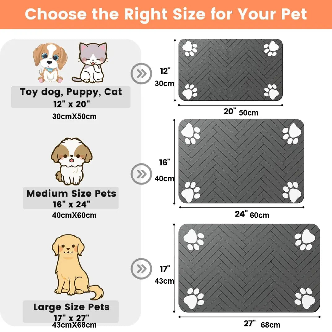 Quick Drying Absorbent Pet Feeding Mat, Non-Slip Rubber