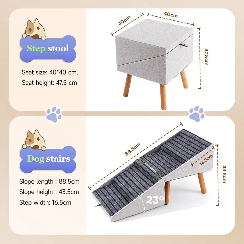 2-in-1 Convertible Wooden Dog Stairs & Ramp | Adjustable Ottoman Step Stool for Small & Senior Pets