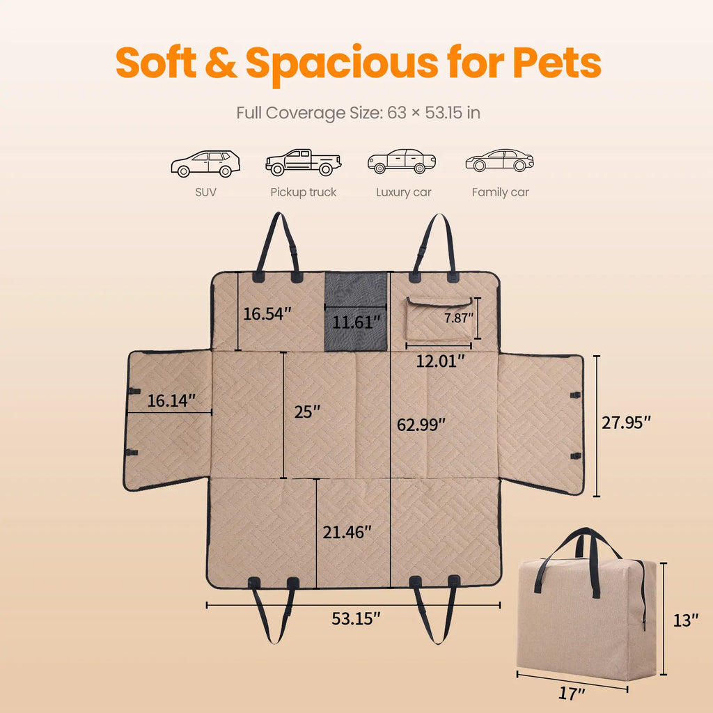 Dog Car Seat Full-Cover Waterproof Back Seat Protector, Foldable