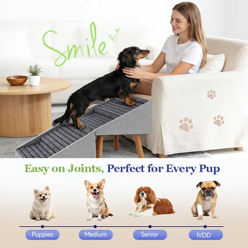 2-in-1 Convertible Wooden Dog Stairs & Ramp | Adjustable Ottoman Step Stool for Small & Senior Pets