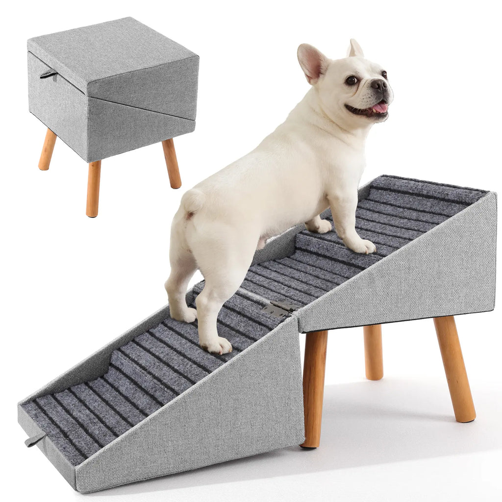 2-in-1 Convertible Wooden Dog Stairs & Ramp | Adjustable Ottoman Step Stool for Small & Senior Pets