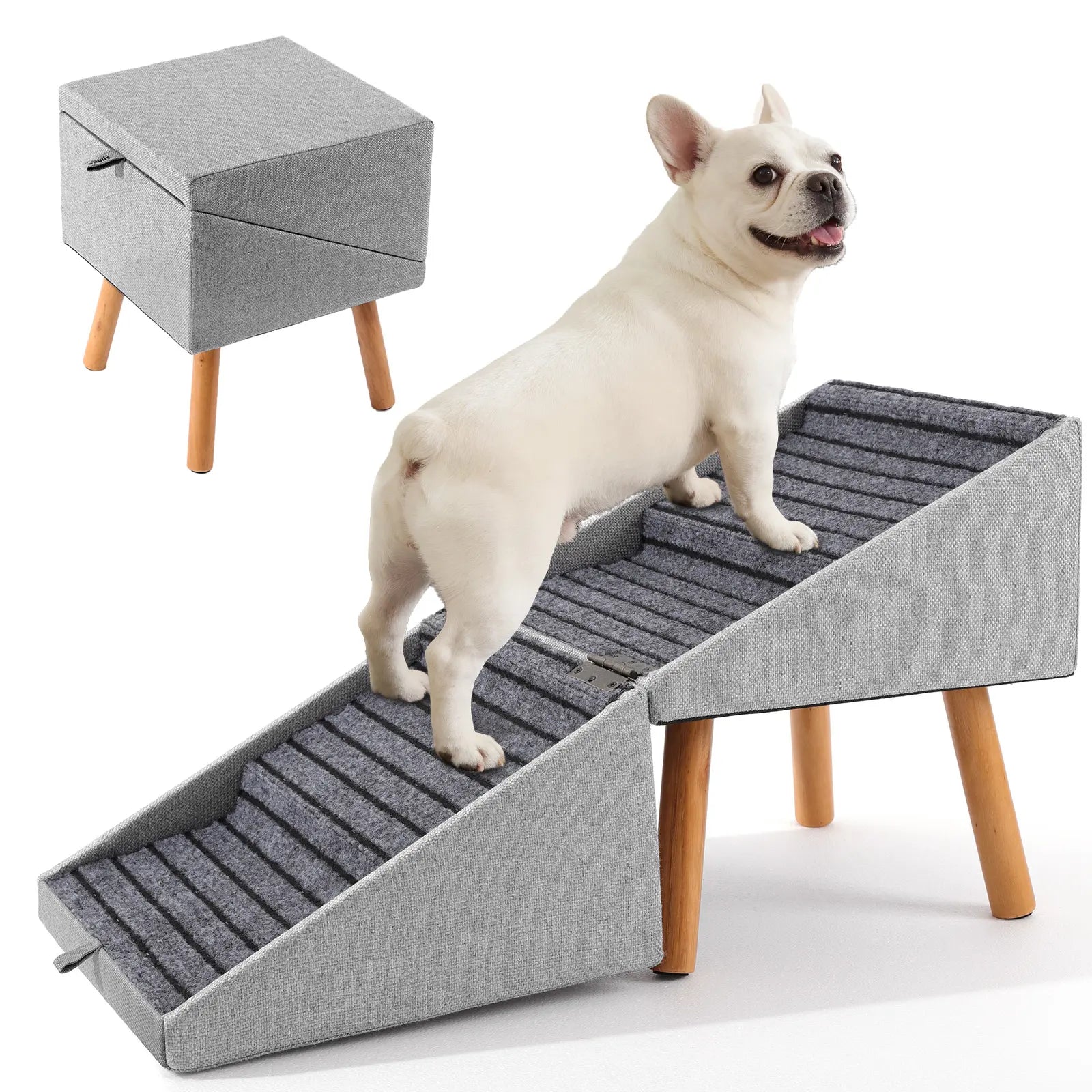 2-in-1 Convertible Wooden Dog Stairs & Ramp | Adjustable Ottoman Step Stool for Small & Senior Pets