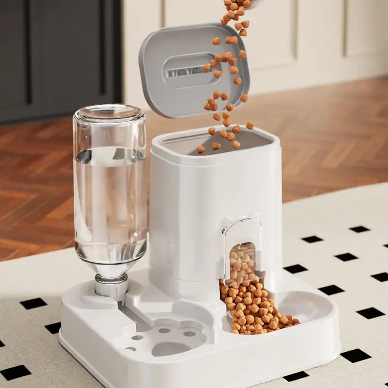 The PureFlow™ 2-in-1 Pet Feeder & Waterer – Gravity-Fed Food Basin & Automatic Dispenser