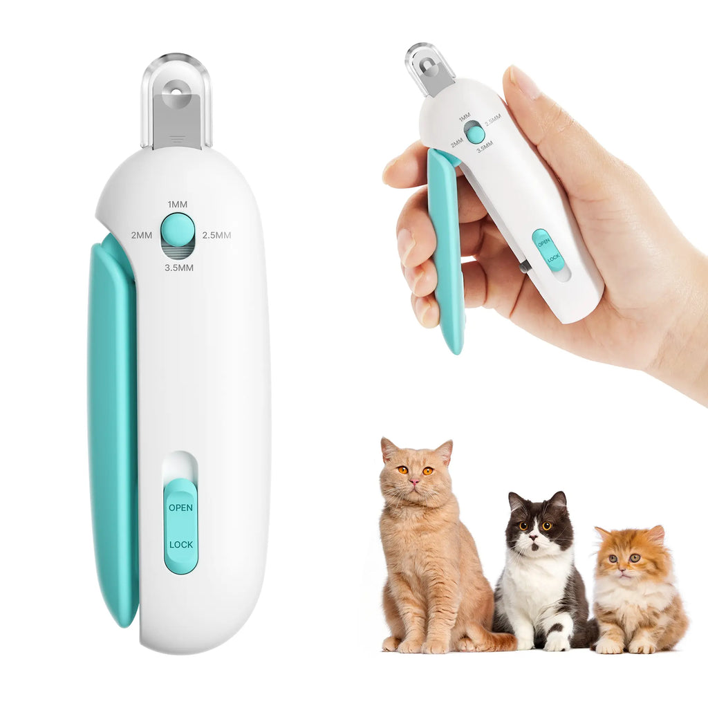 Potaroma 4-in-1 Adjustable Cat Nail Clipper – Safe Anti-Splash Claw Trimmer with Hidden Nail File