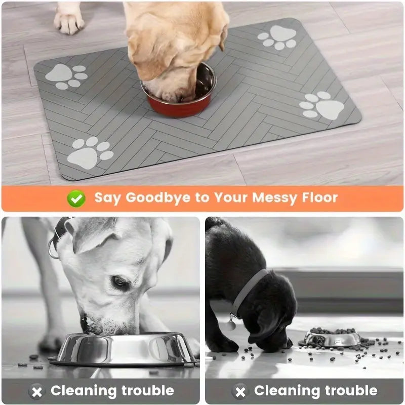 Quick Drying Absorbent Pet Feeding Mat, Non-Slip Rubber