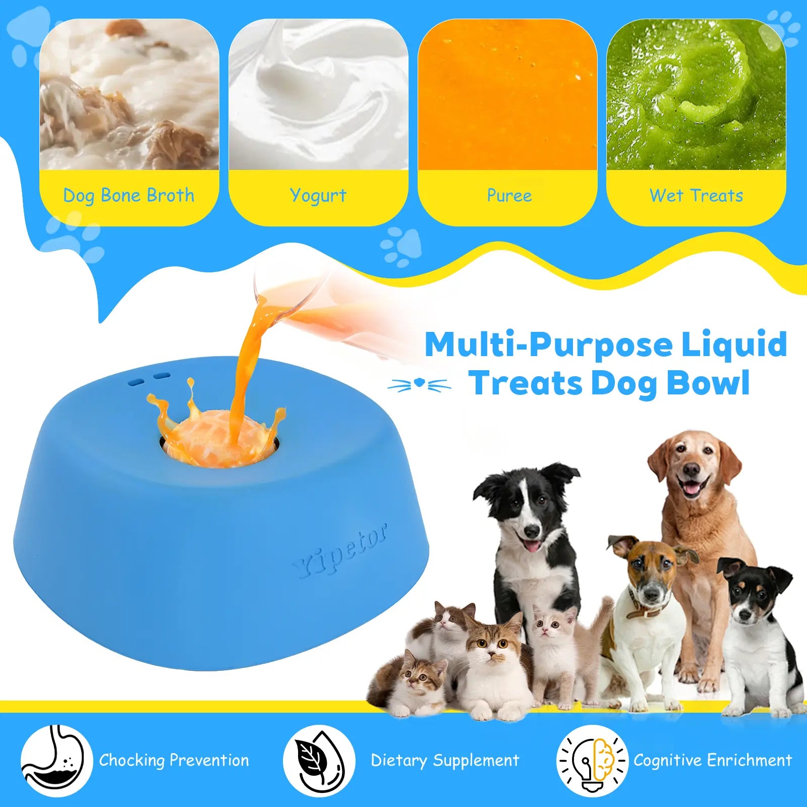 Yipetor OrbitLick™ Slow Feeder Bowl – Interactive Rolling Ball Liquid Lick Mat for Dog Enrichment & Nutrition