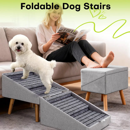 2-in-1 Convertible Wooden Dog Stairs & Ramp | Adjustable Ottoman Step Stool for Small & Senior Pets