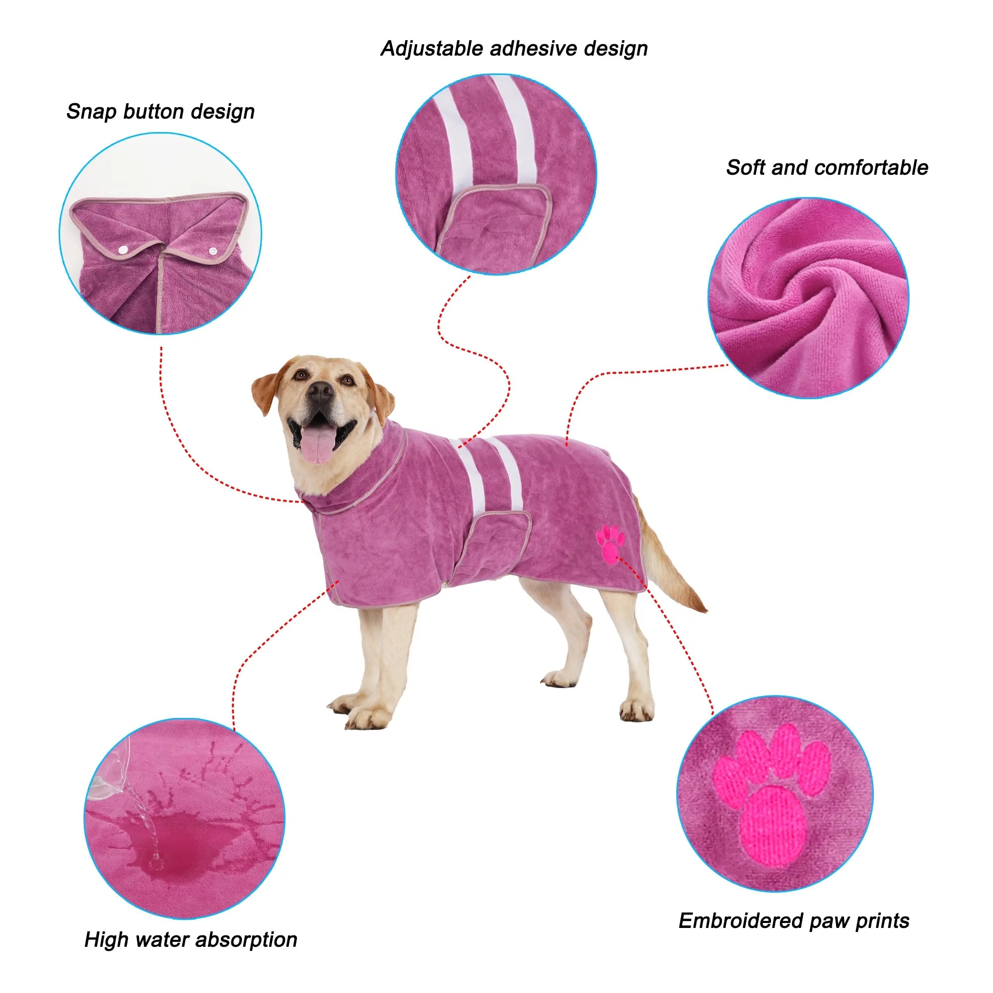 The CozyPaw™ Luxury Embroidered Dog Bathrobe – Super-Absorbent Quick-Dry Pet Dressing Gown