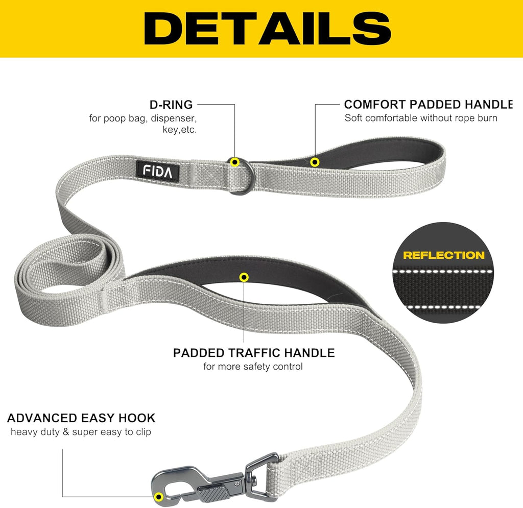 6 FT Heavy Duty Dog Leash with 2 Comfortable Padded Handles