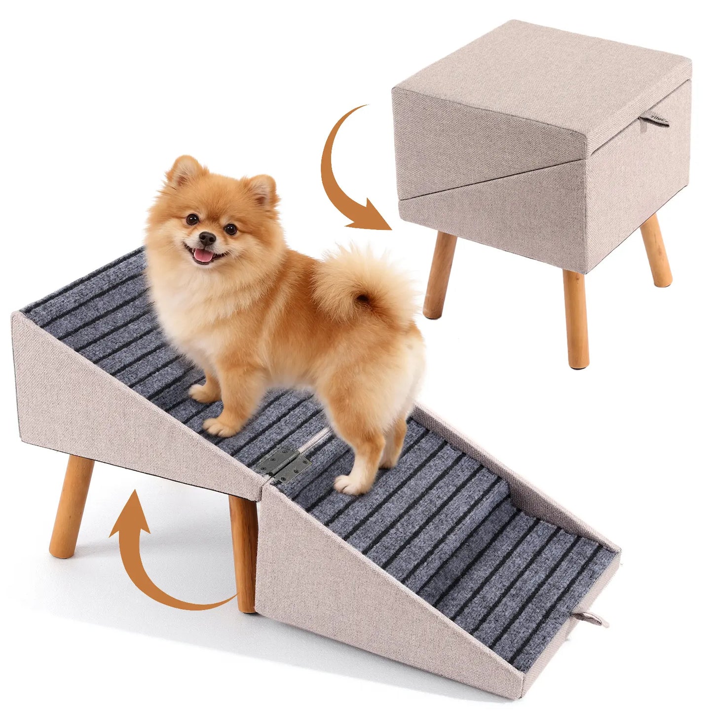 2-in-1 Convertible Wooden Dog Stairs & Ramp | Adjustable Ottoman Step Stool for Small & Senior Pets