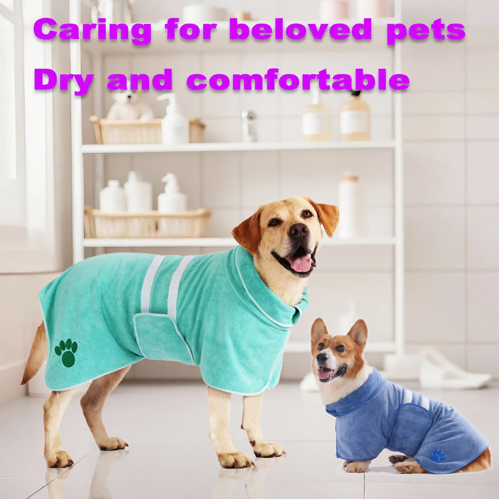 The CozyPaw™ Luxury Embroidered Dog Bathrobe – Super-Absorbent Quick-Dry Pet Dressing Gown