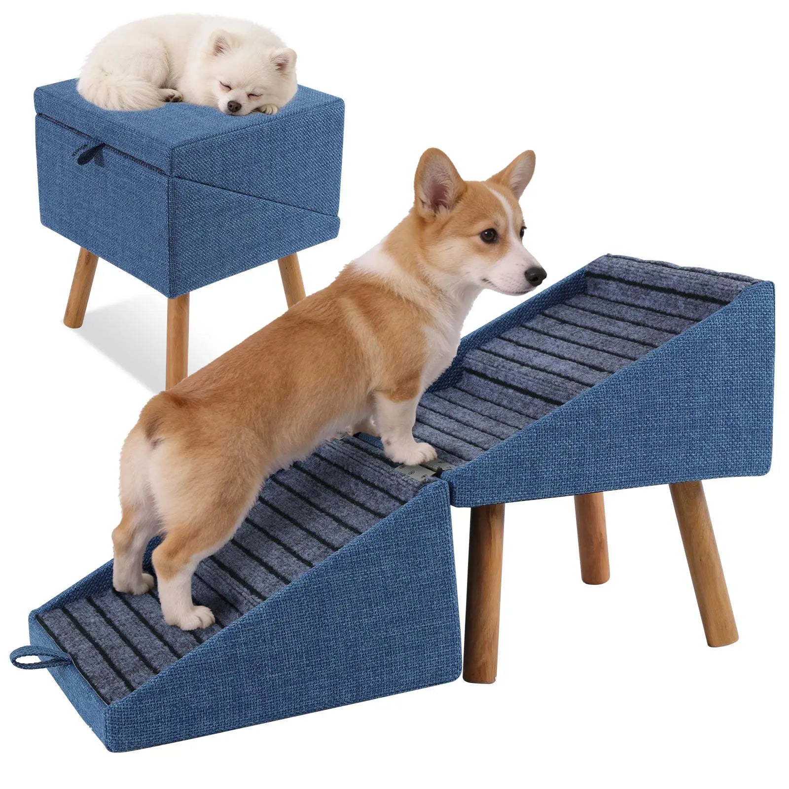 2-in-1 Convertible Wooden Dog Stairs & Ramp | Adjustable Ottoman Step Stool for Small & Senior Pets
