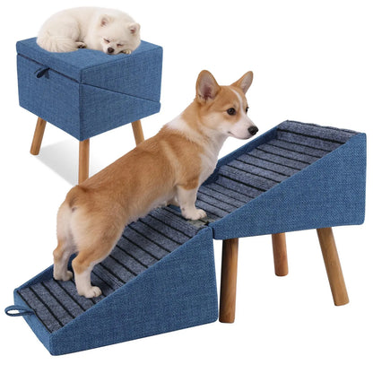 2-in-1 Convertible Wooden Dog Stairs & Ramp | Adjustable Ottoman Step Stool for Small & Senior Pets