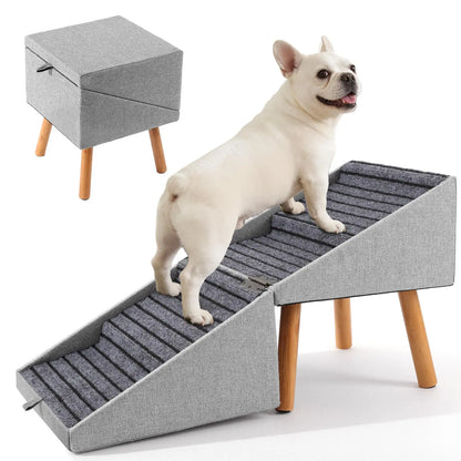 2-in-1 Convertible Wooden Dog Stairs & Ramp | Adjustable Ottoman Step Stool for Small & Senior Pets