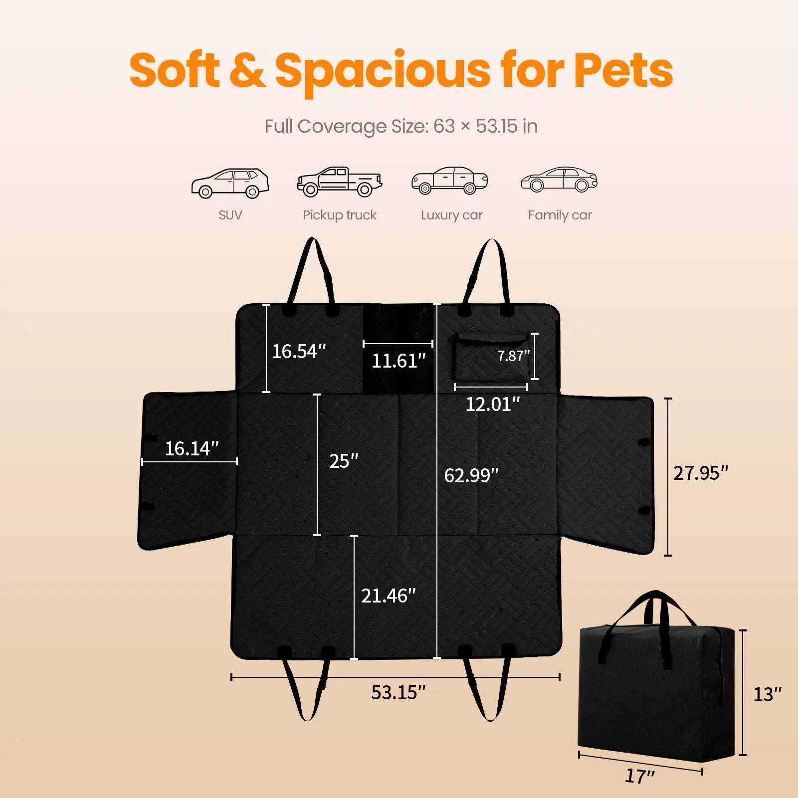 Dog Car Seat Full-Cover Waterproof Back Seat Protector, Foldable