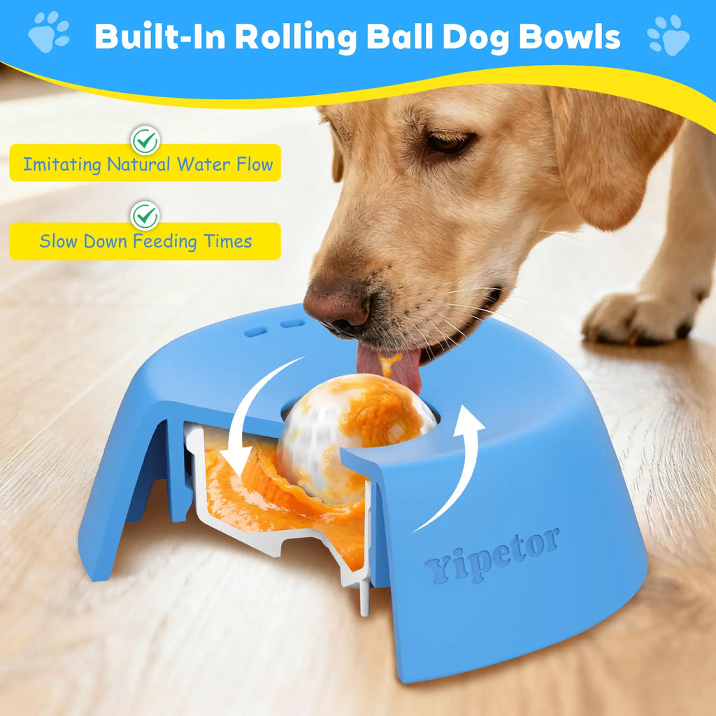 Yipetor OrbitLick™ Slow Feeder Bowl – Interactive Rolling Ball Liquid Lick Mat for Dog Enrichment & Nutrition