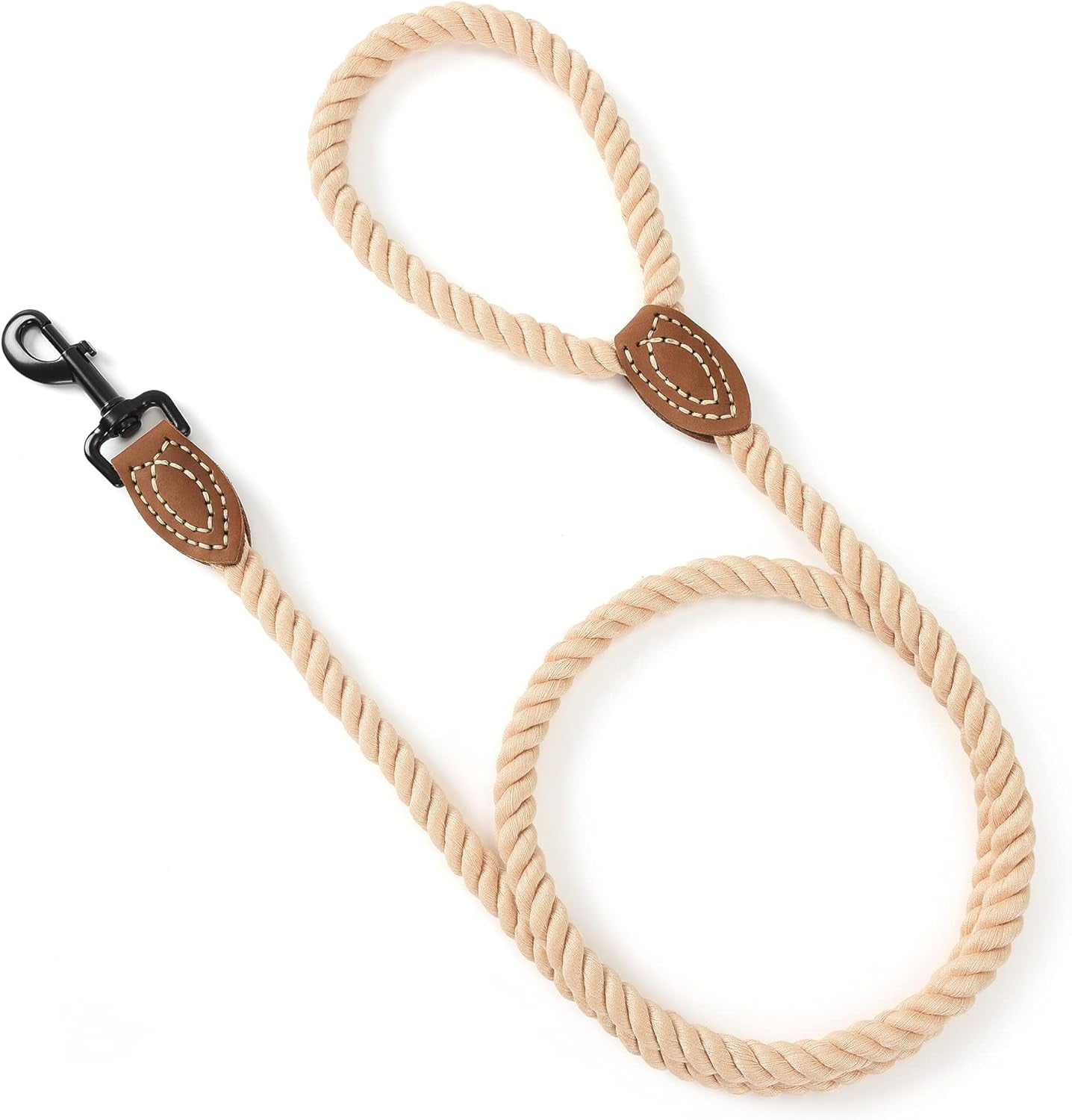 Dog Leash, Braided Cotton Rope Leash with Leather Tip