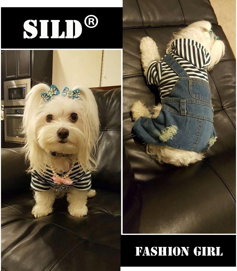 Pet Denim Jumpsuit Dog Jeans Hoodies Cool Blue Coat Medium Small Dogs Classic Jacket Puppy Blue Vintage Washed Vests (L)