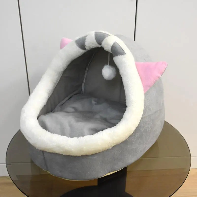 The SnuggleSprout™ Thermal Cat Cave – Ultra-Soft Fleece Pet Bed with Cute Animal Ears