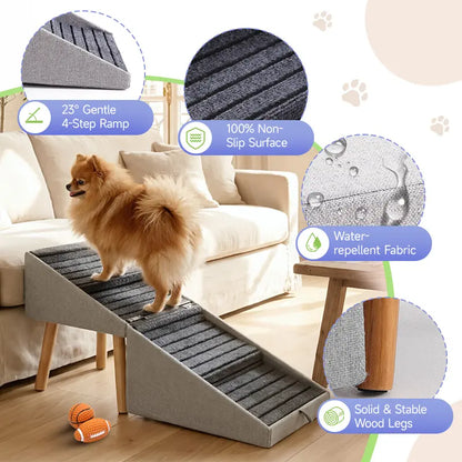 2-in-1 Convertible Wooden Dog Stairs & Ramp | Adjustable Ottoman Step Stool for Small & Senior Pets