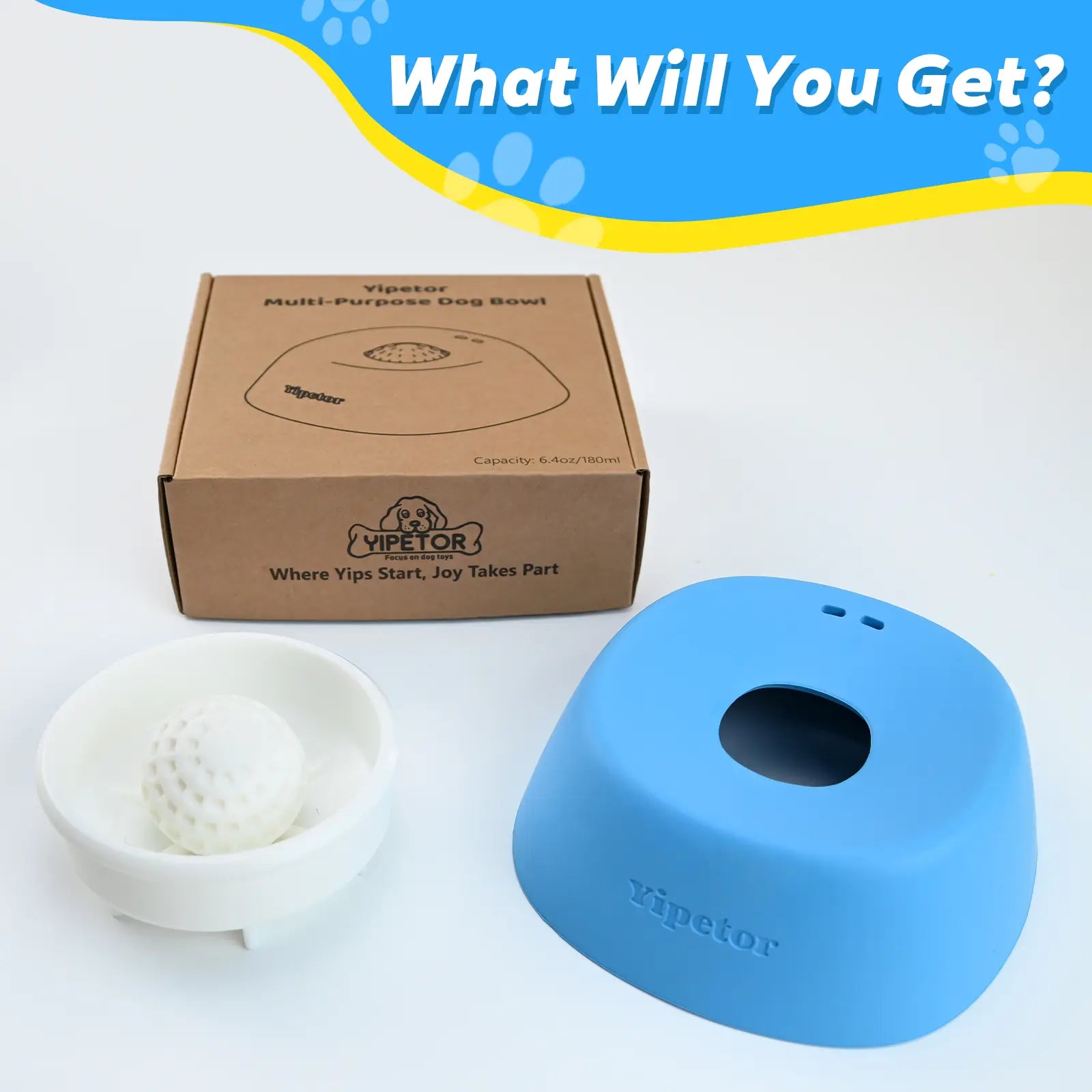 Yipetor OrbitLick™ Slow Feeder Bowl – Interactive Rolling Ball Liquid Lick Mat for Dog Enrichment & Nutrition