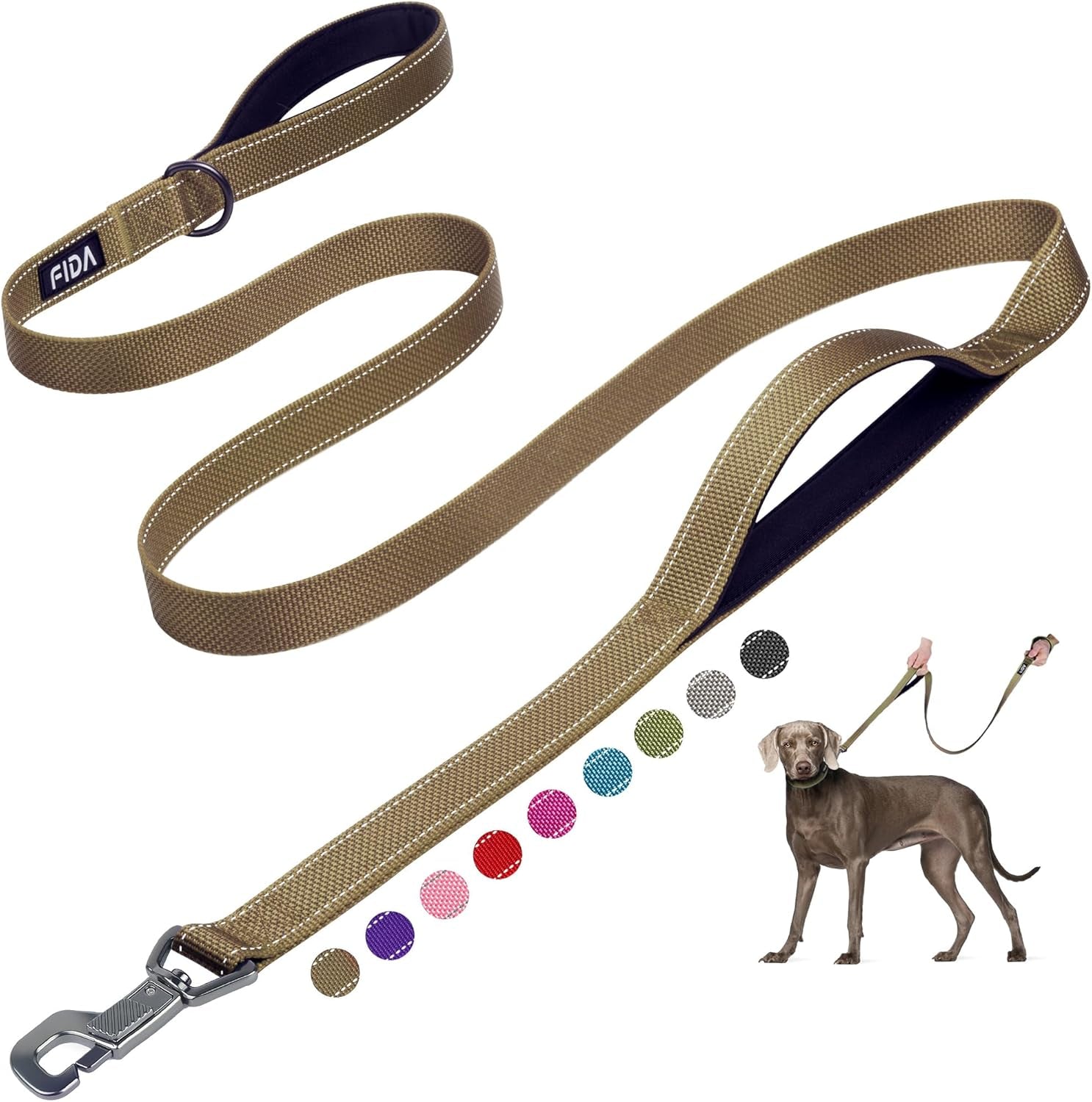 6 FT Heavy Duty Dog Leash with 2 Comfortable Padded Handles