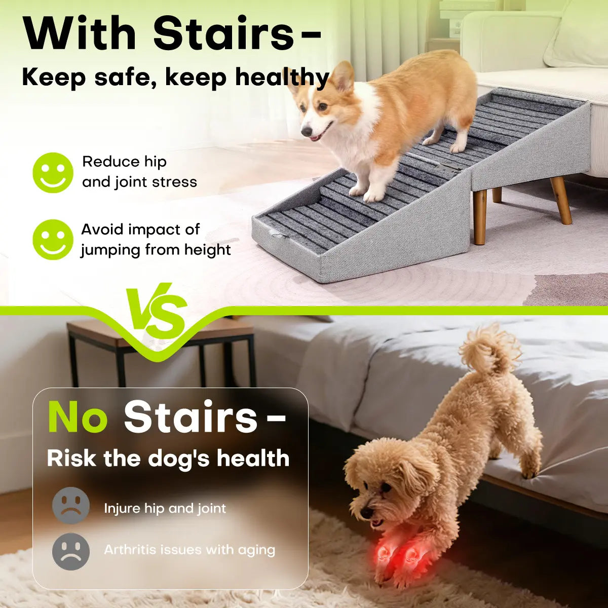2-in-1 Convertible Wooden Dog Stairs & Ramp | Adjustable Ottoman Step Stool for Small & Senior Pets