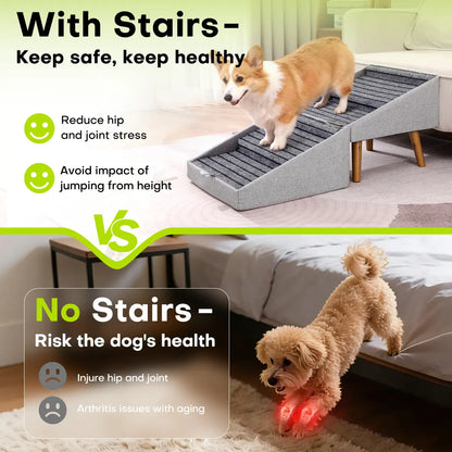 2-in-1 Convertible Wooden Dog Stairs & Ramp | Adjustable Ottoman Step Stool for Small & Senior Pets