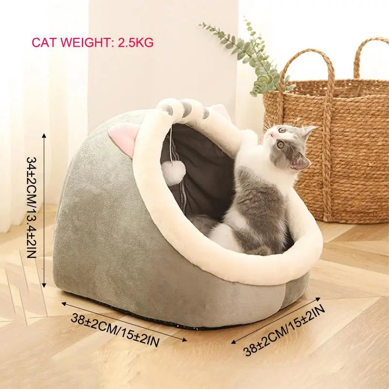 The SnuggleSprout™ Thermal Cat Cave – Ultra-Soft Fleece Pet Bed with Cute Animal Ears