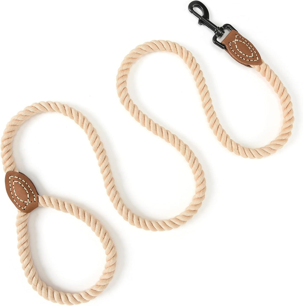 Dog Leash, Braided Cotton Rope Leash with Leather Tip