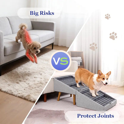 2-in-1 Convertible Wooden Dog Stairs & Ramp | Adjustable Ottoman Step Stool for Small & Senior Pets