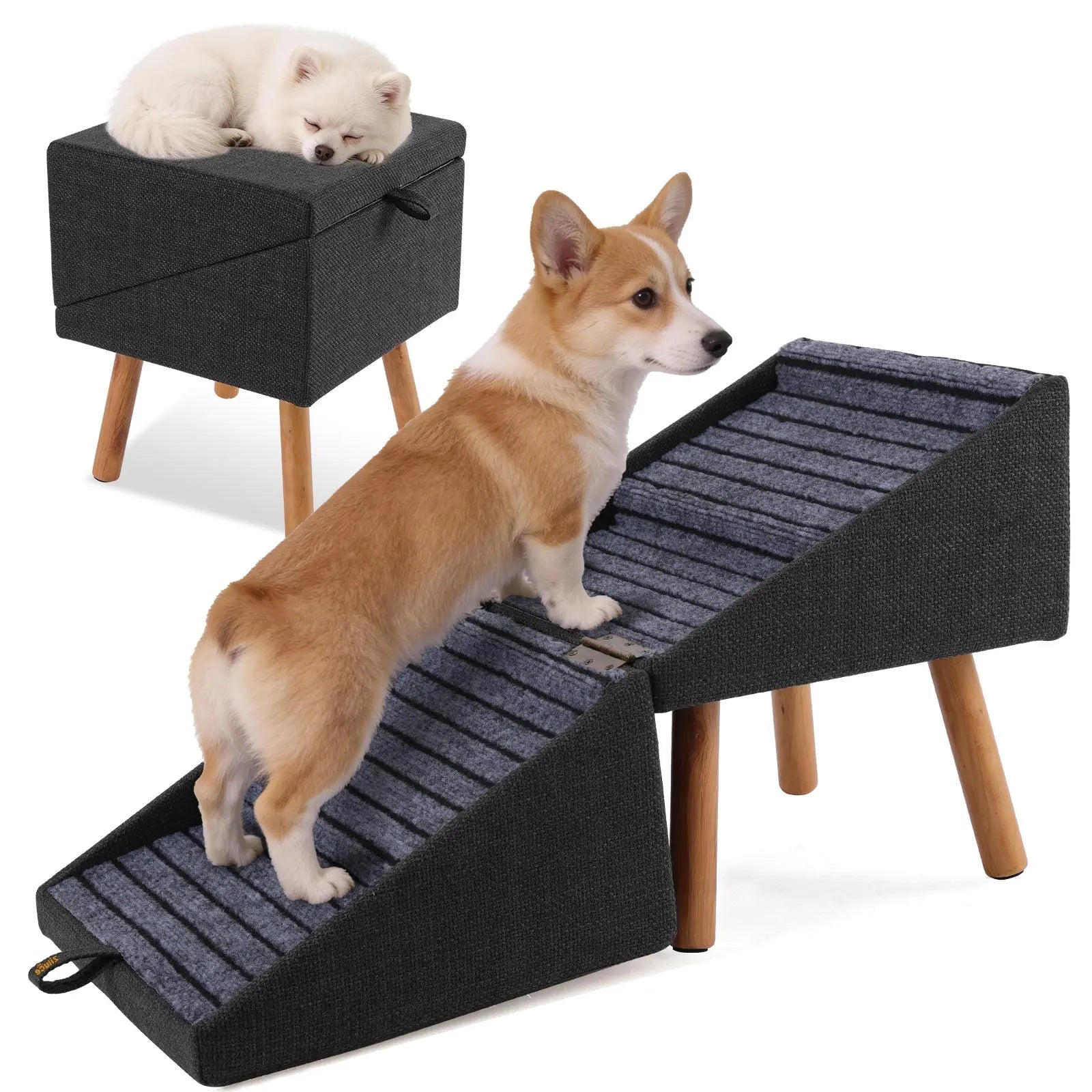 2-in-1 Convertible Wooden Dog Stairs & Ramp | Adjustable Ottoman Step Stool for Small & Senior Pets