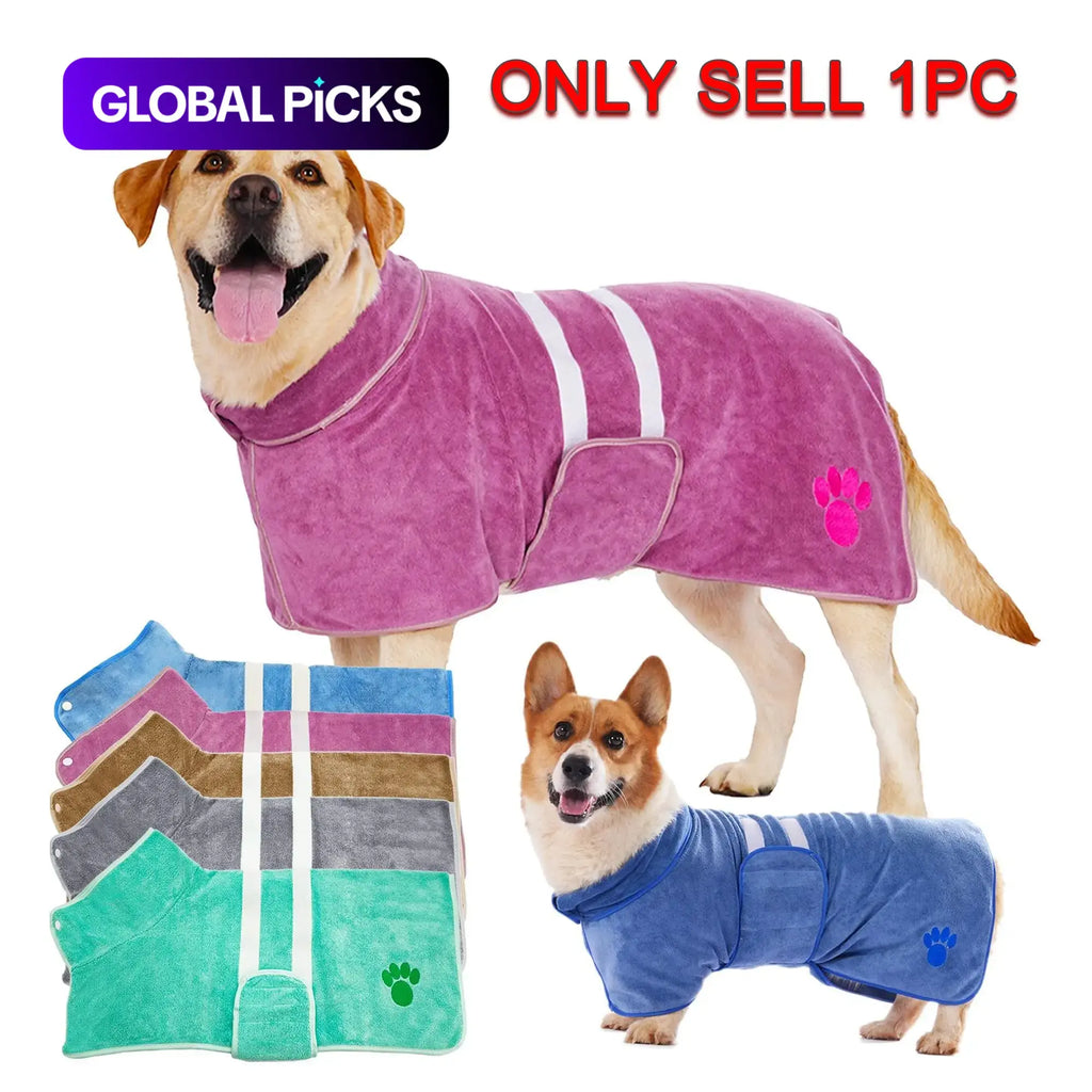 The CozyPaw™ Luxury Embroidered Dog Bathrobe – Super-Absorbent Quick-Dry Pet Dressing Gown