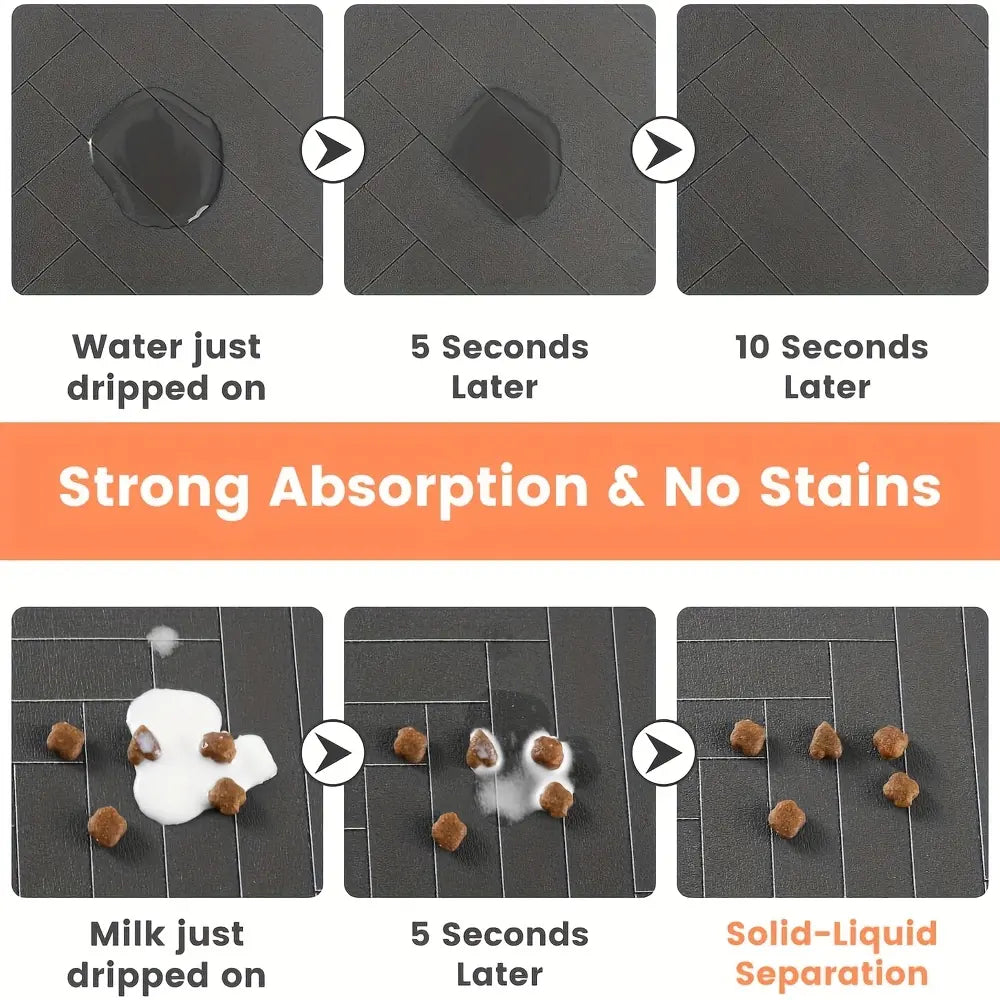 Quick Drying Absorbent Pet Feeding Mat, Non-Slip Rubber