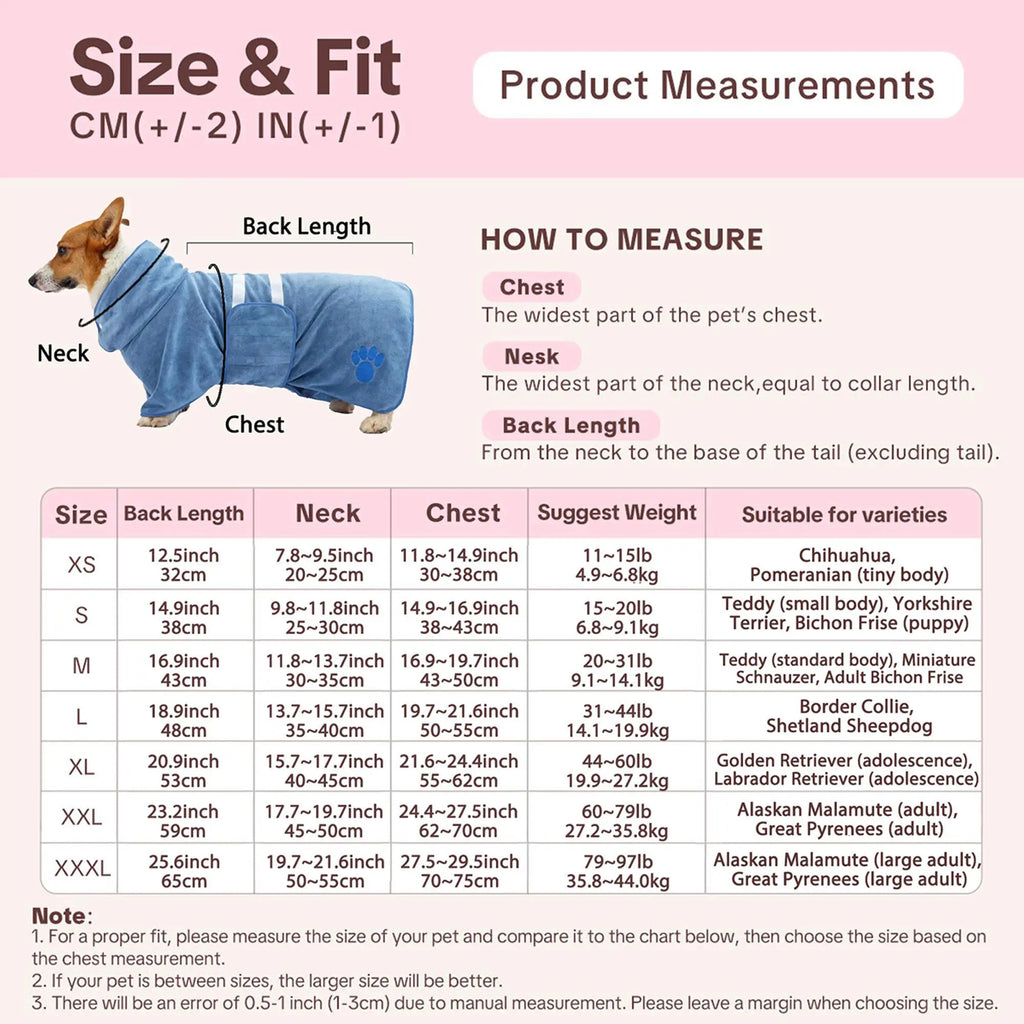 The CozyPaw™ Luxury Embroidered Dog Bathrobe – Super-Absorbent Quick-Dry Pet Dressing Gown