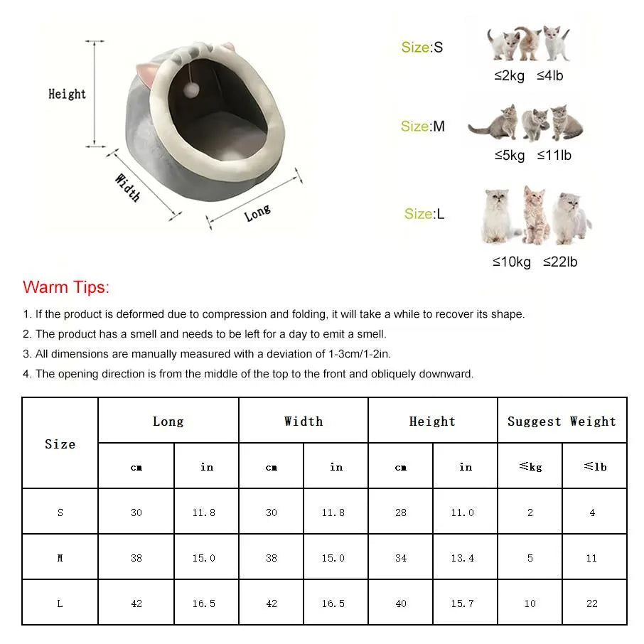The SnuggleSprout™ Thermal Cat Cave – Ultra-Soft Fleece Pet Bed with Cute Animal Ears