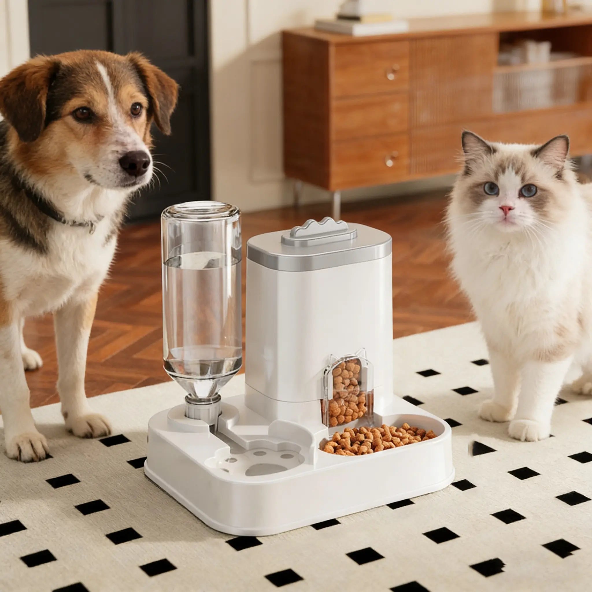 The PureFlow™ 2-in-1 Pet Feeder & Waterer – Gravity-Fed Food Basin & Automatic Dispenser